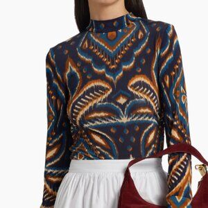 Farm Rio Pineapple Ikat-Inspired Blouse Blue Size M